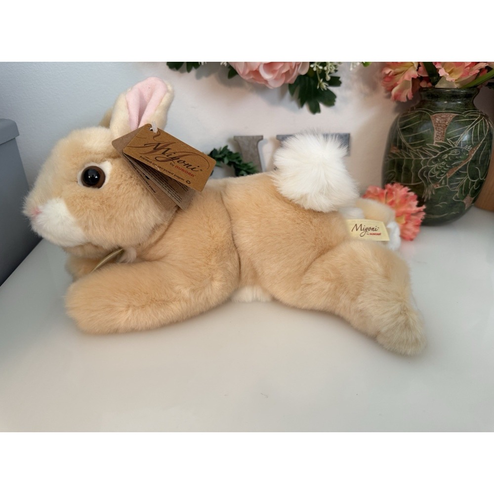 Aurora Miyoni 10" Resting Bunny Tan Rex Realistic Soft Stuffed Animal New w Tags